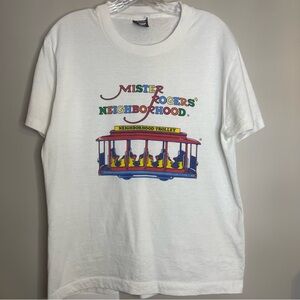 Vtg Mister Rogers Neighborhood Trolley Mens Colorful 1985 Graphic T Shirt Large